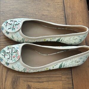 Tory Burch Cream Floral Canvas Flats